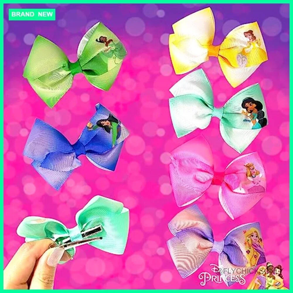 7-Piece Disney Princess Hair Bow Clip Set for Girls Ages 3+